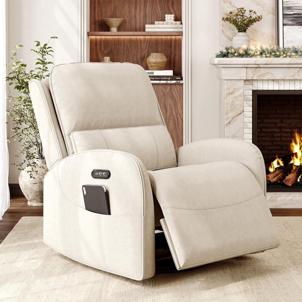 Virans Power Recliner Chair for Adults,Leather Recliner Chair with Power Headrest/Lumbar Support/Charging Ports,Electric Recliner Single Sofa Chair for Living Room/Bedroom,Brown
