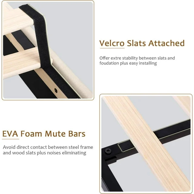 iPormis Bed Frame with Diamond Button Tufted Wingback Headboard, Upholstered Platform Bed Frame