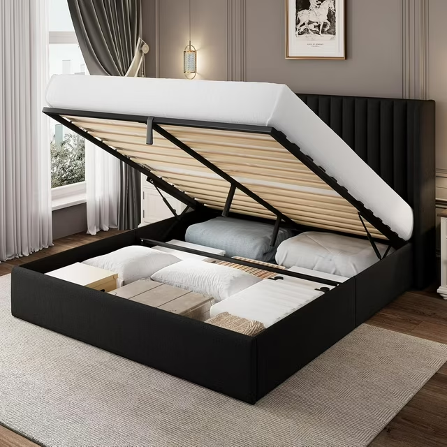 iPormis Full Size Bed Frame with Lift up Storage & Wingback Headboard