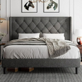 iPormis Bed Frame with Diamond Button Tufted Wingback Headboard, Upholstered Platform Bed Frame