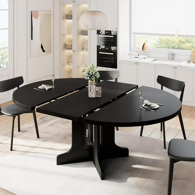 iPormis 59" Extendable Round Dining Table for 6 Modern Kitchen Table with Sturdy Wooden Base, Dining Room Table with Thickened MDF Board