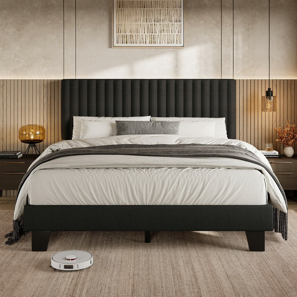 Virans Upholstered Linen Platform Bed frame with Fabric Headboard
