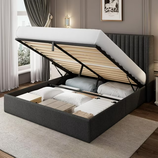 iPormis Full Size Bed Frame with Lift up Storage & Wingback Headboard
