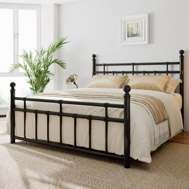 iPormis Queen Metal Bed Frame with Victorian Vintage Headboard and Footboard