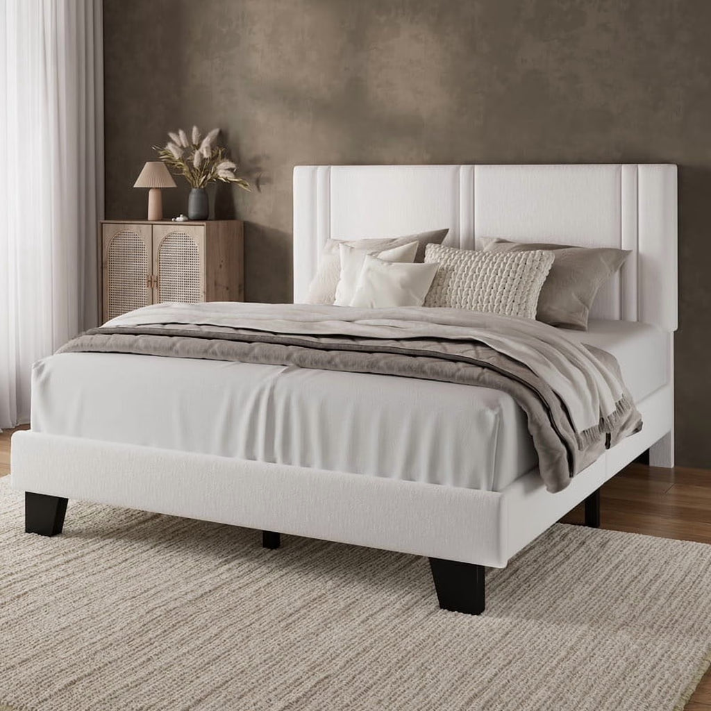 Virans Linen Platform Bed Frame with Upholstered Headboard,Sturdy Solid Wood Slats Support,Noise Free,No Box Spring