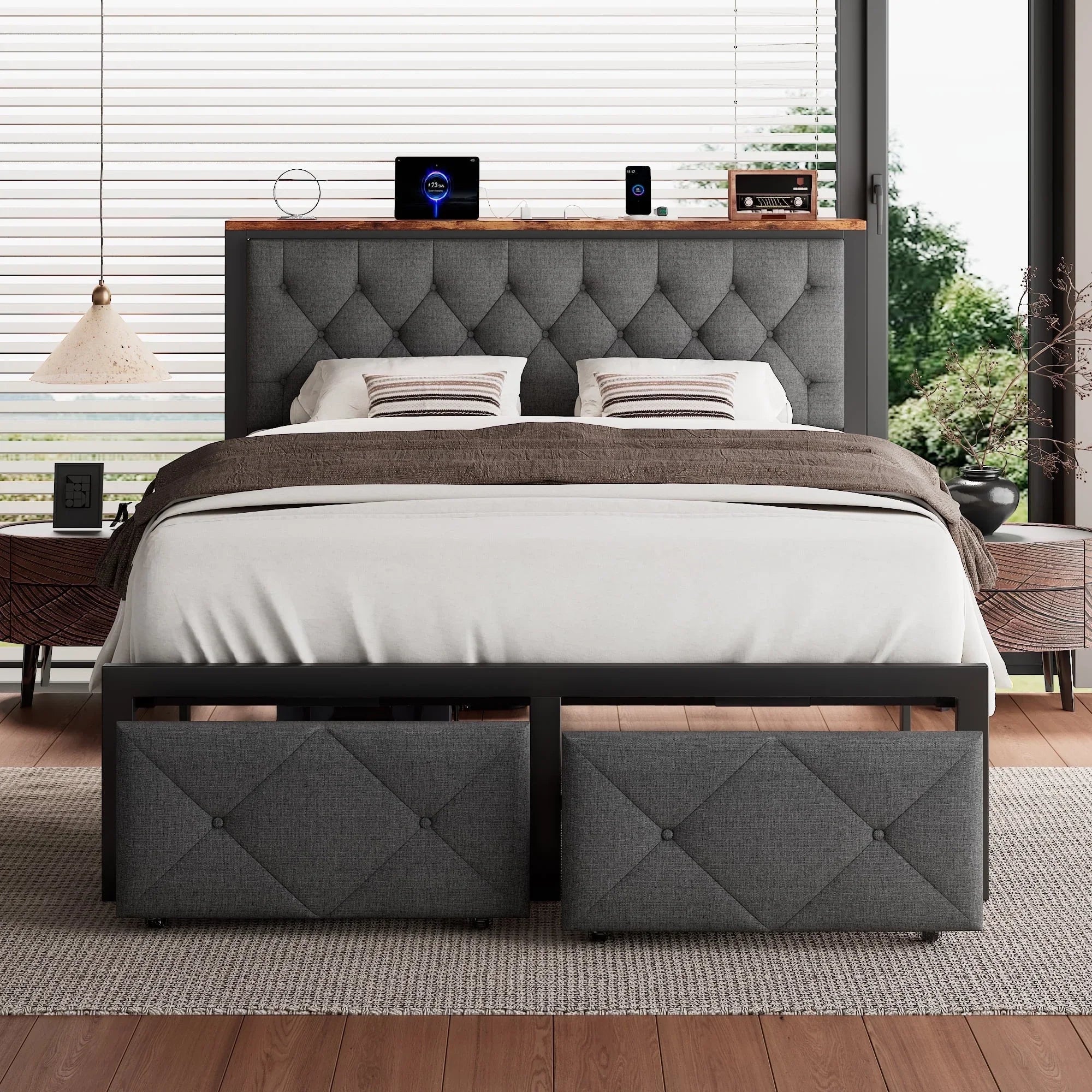 iPormis Bed Frame with Storage Drawers