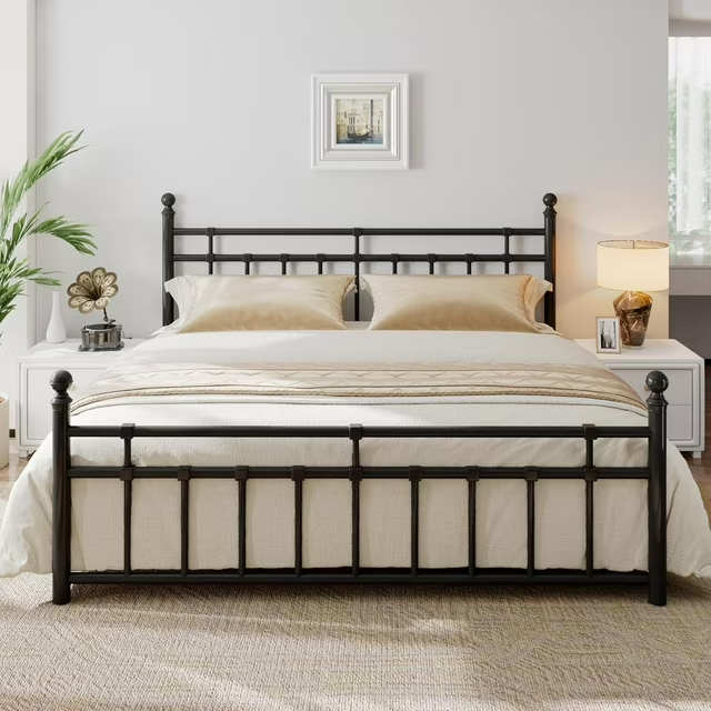 iPormis Queen Metal Bed Frame with Victorian Vintage Headboard and Footboard