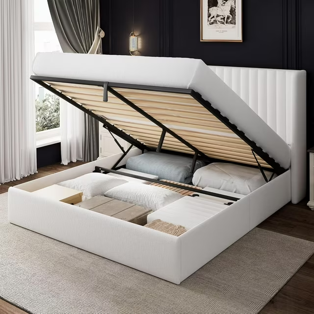 iPormis Full Size Bed Frame with Lift up Storage & Wingback Headboard