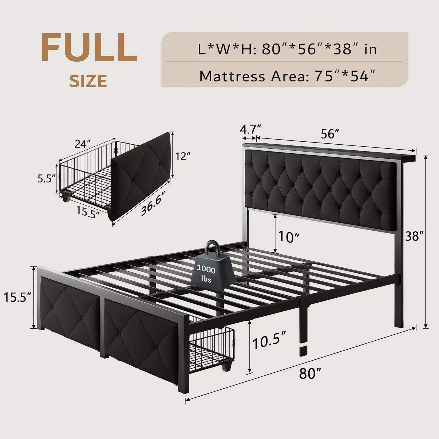 iPormis Bed Frame with Storage Drawers