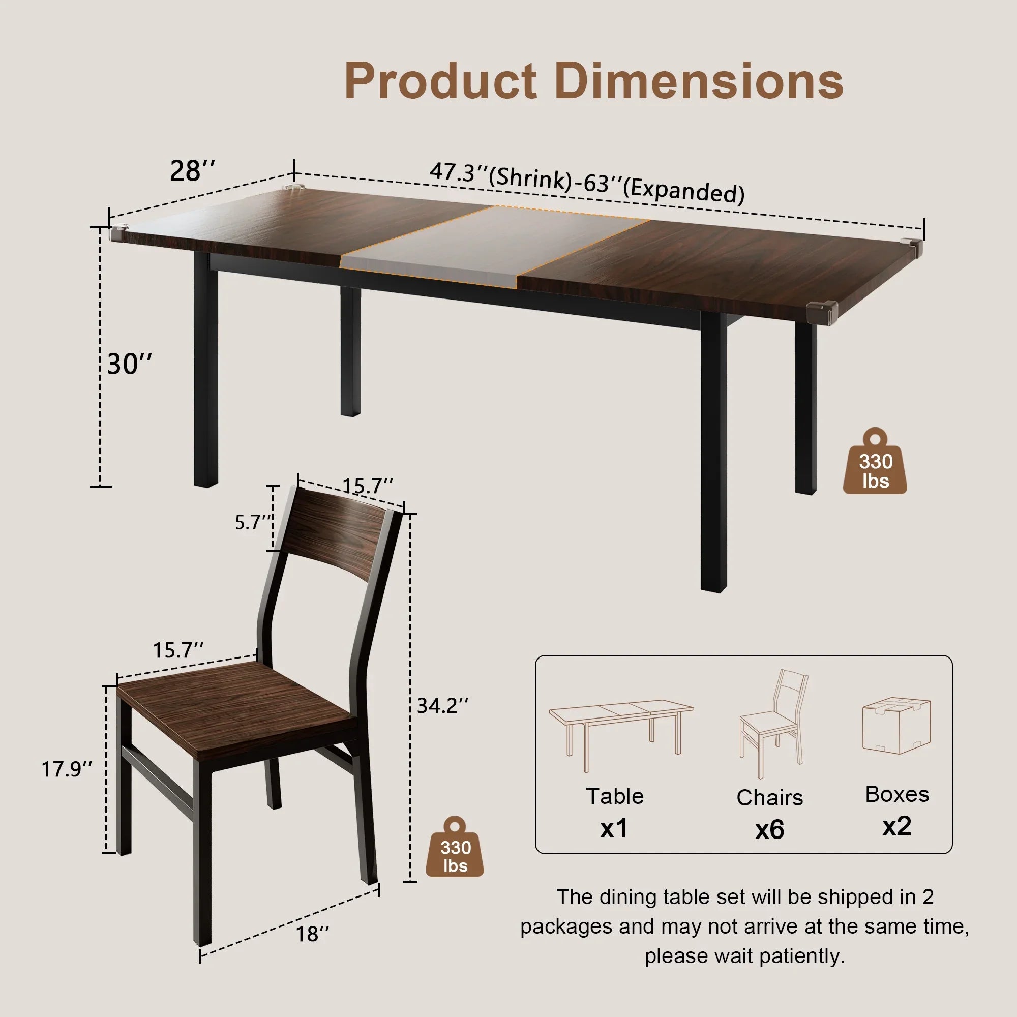 iPormis 63" Extendable Kitchen Table Set for 4-6 People