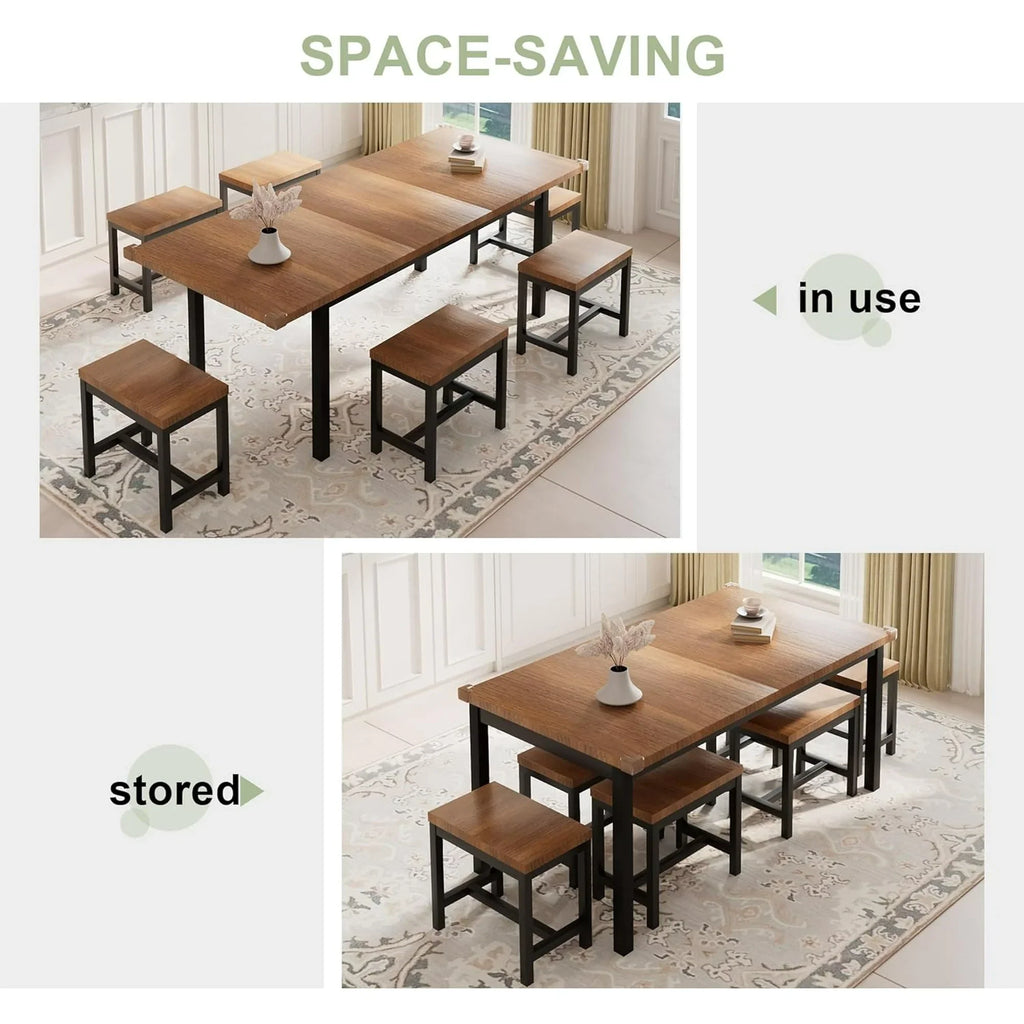 iPormis 7-Piece 63" Extendable Dining Table Set for 4-8 People, Mid-Century