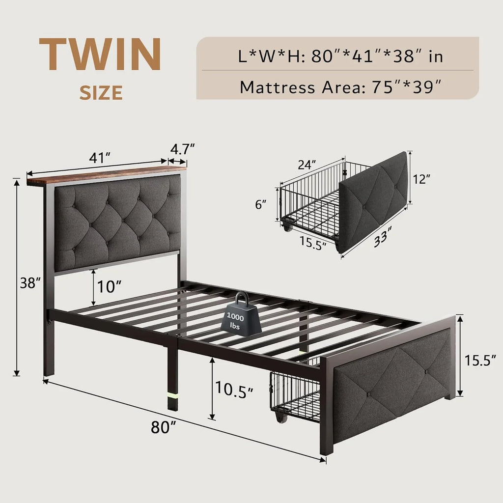 iPormis Bed Frame with Storage Drawers