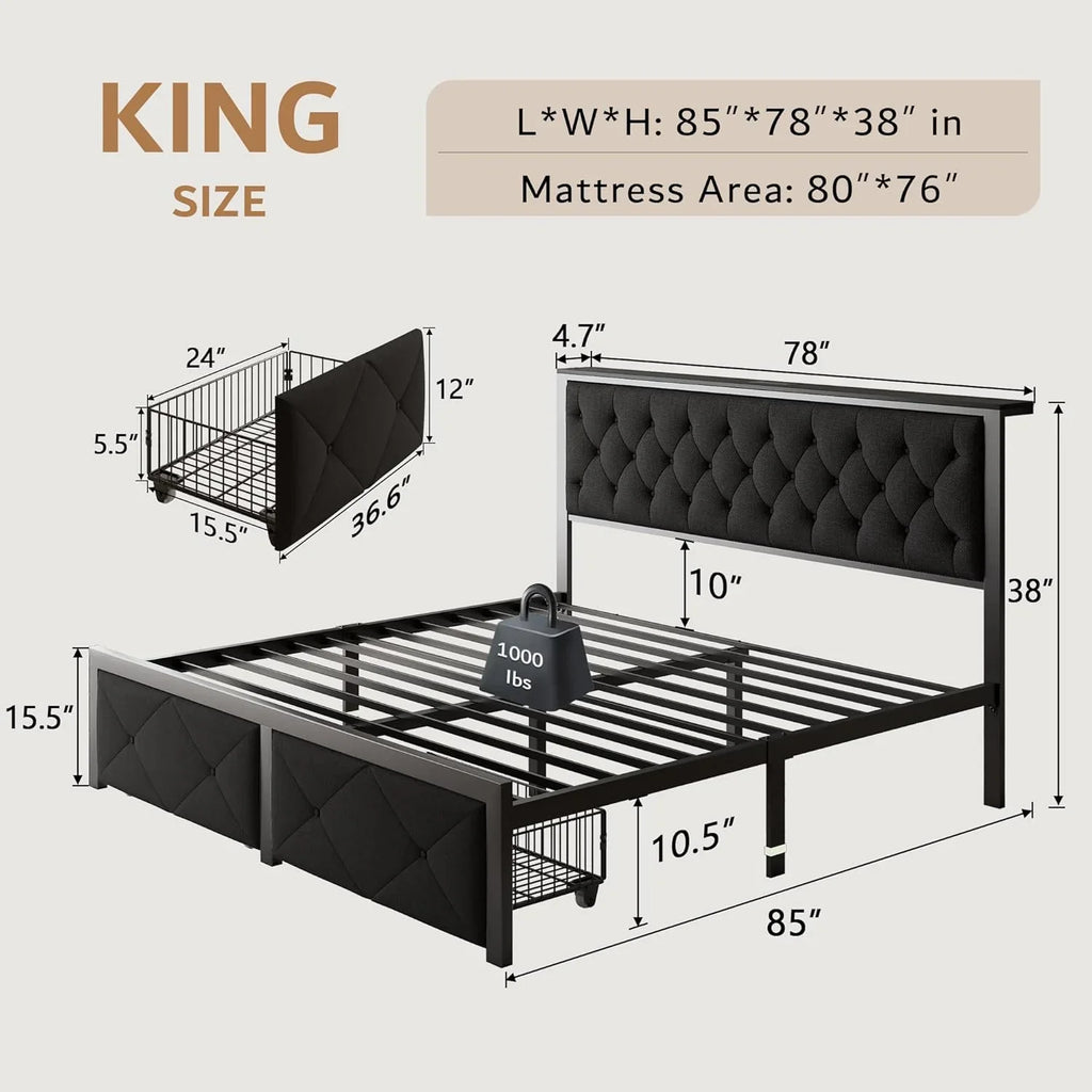 iPormis Bed Frame with Storage Drawers