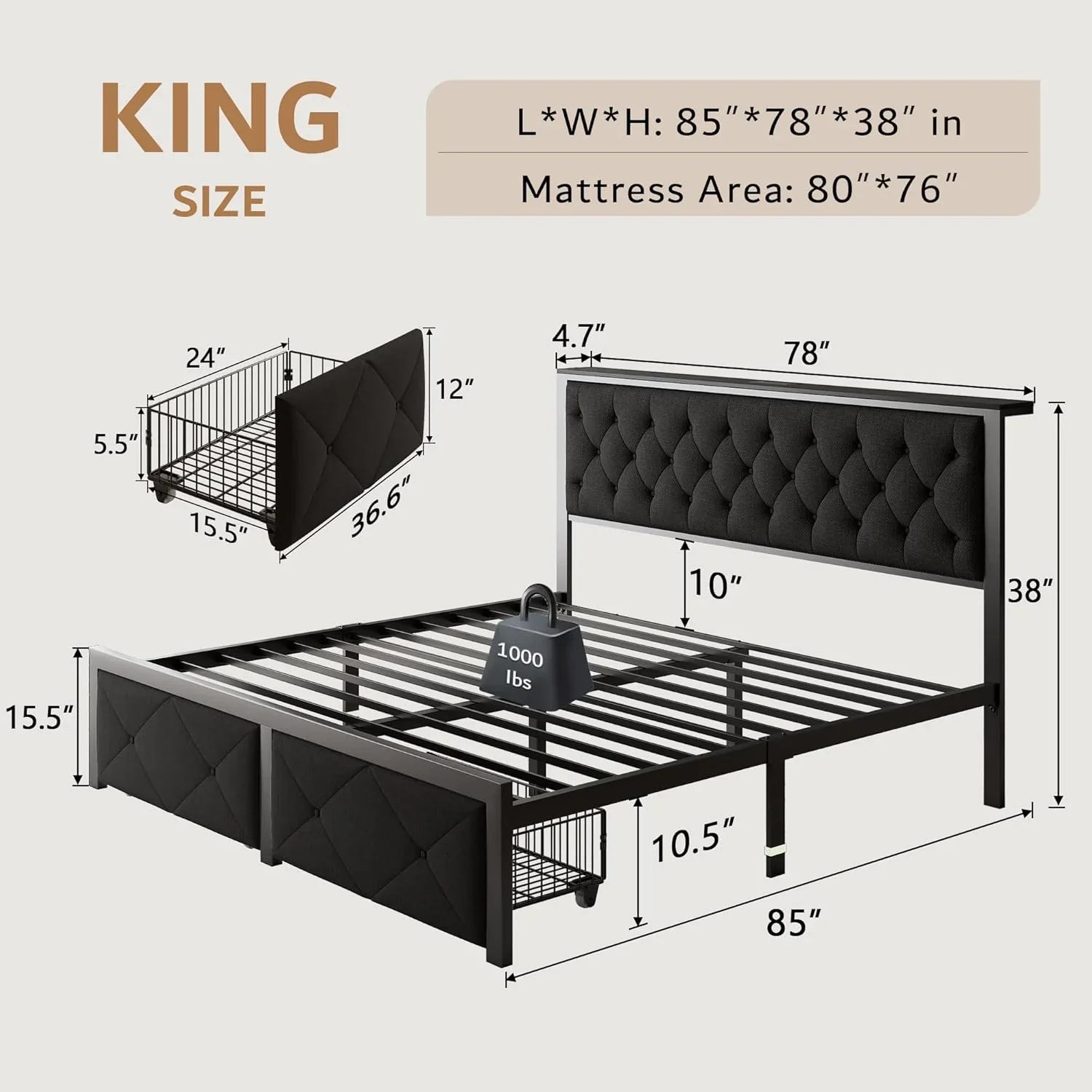 iPormis Bed Frame with Storage Drawers