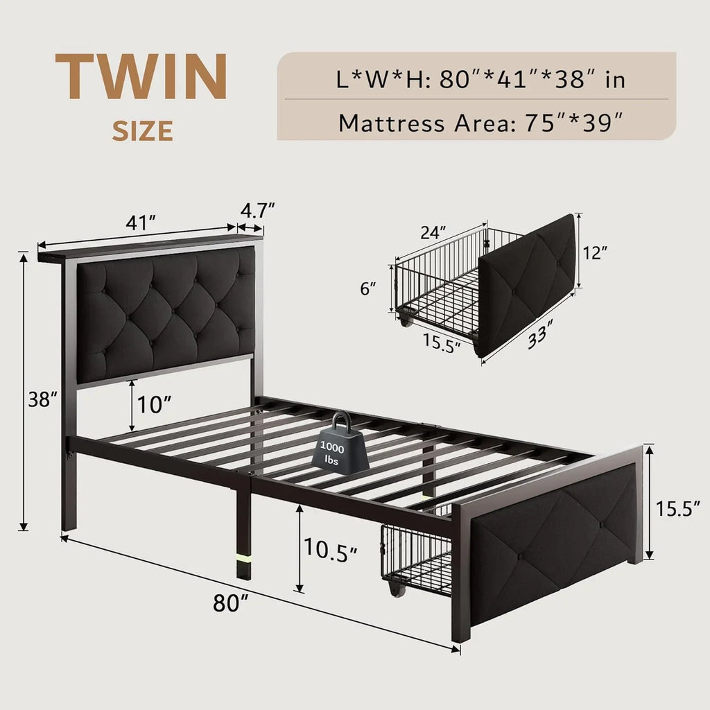 iPormis Bed Frame with Storage Drawers