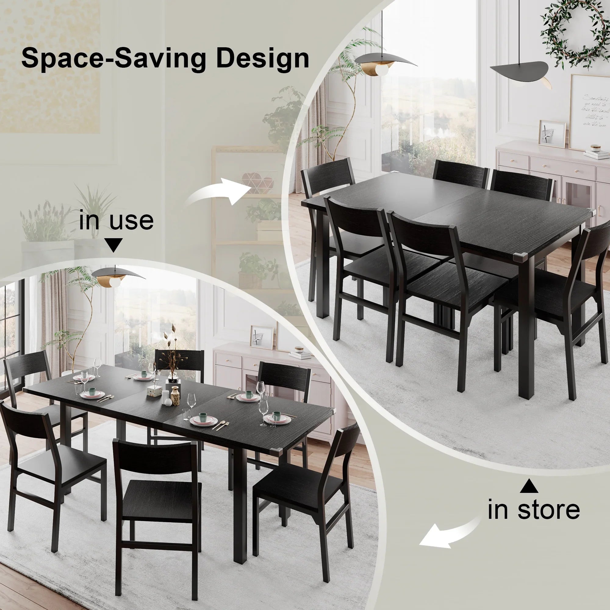 iPormis 63" Extendable Kitchen Table Set for 4-6 People