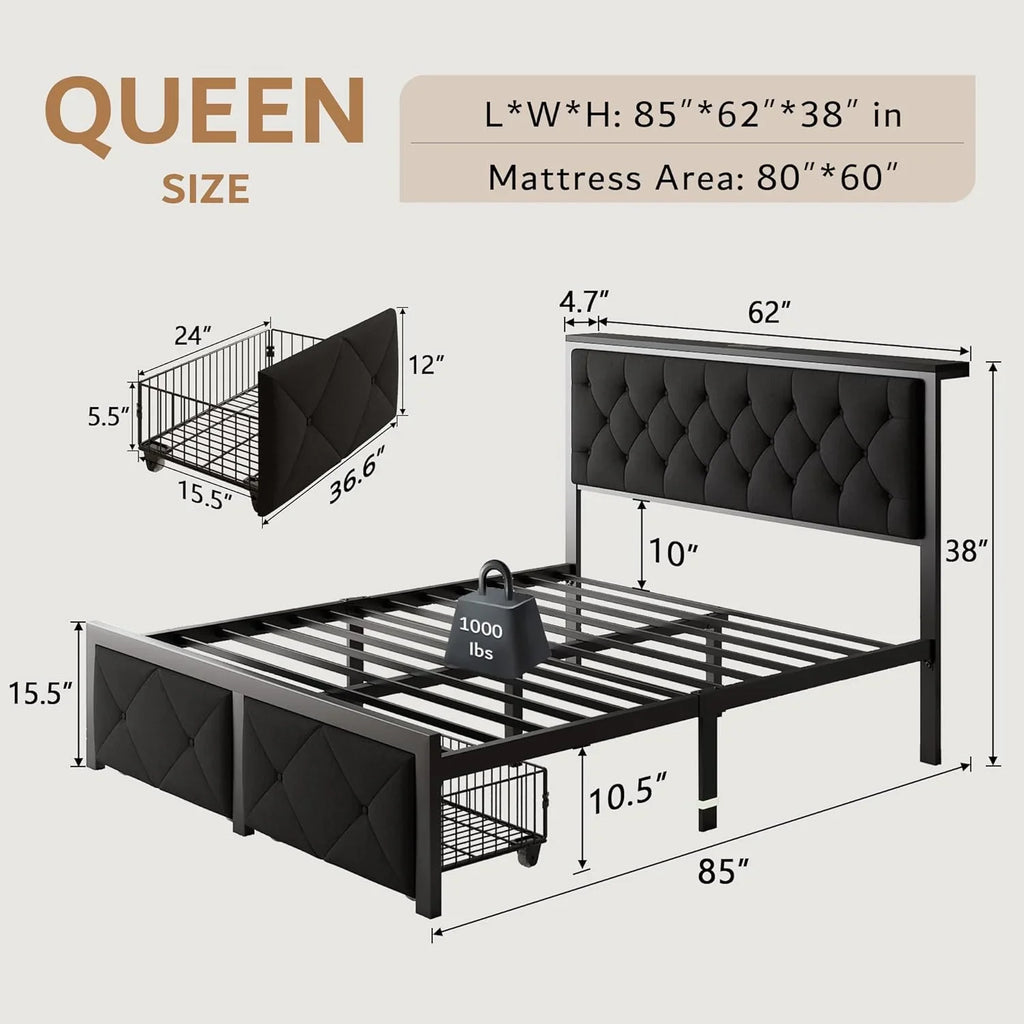 iPormis Bed Frame with Storage Drawers