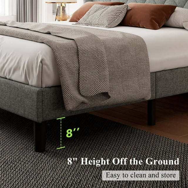 iPormis Bed Frame with Diamond Button Tufted Wingback Headboard, Upholstered Platform Bed Frame