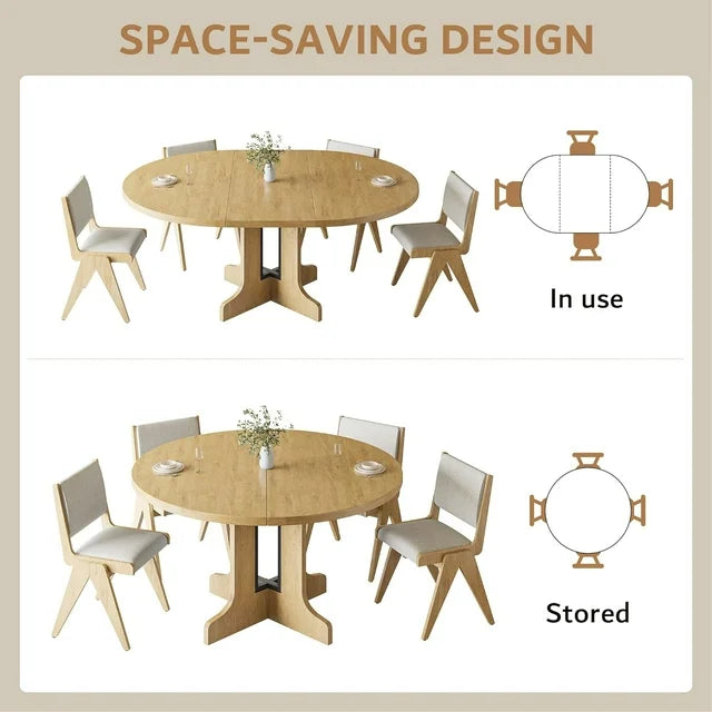 iPormis 59" Extendable Round Dining Table for 6 Modern Kitchen Table with Sturdy Wooden Base, Dining Room Table with Thickened MDF Board