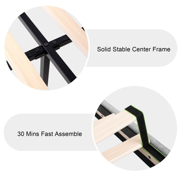 ipormis Full Size Bed Frame with Charging Station，Upholstered Platform Bed Frame with Wingback Storage Headboard