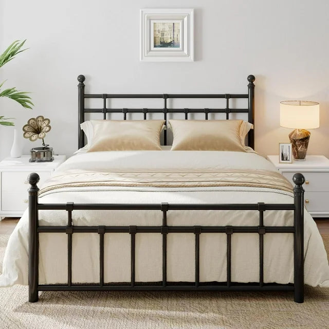 iPormis Queen Metal Bed Frame with Victorian Vintage Headboard and Footboard