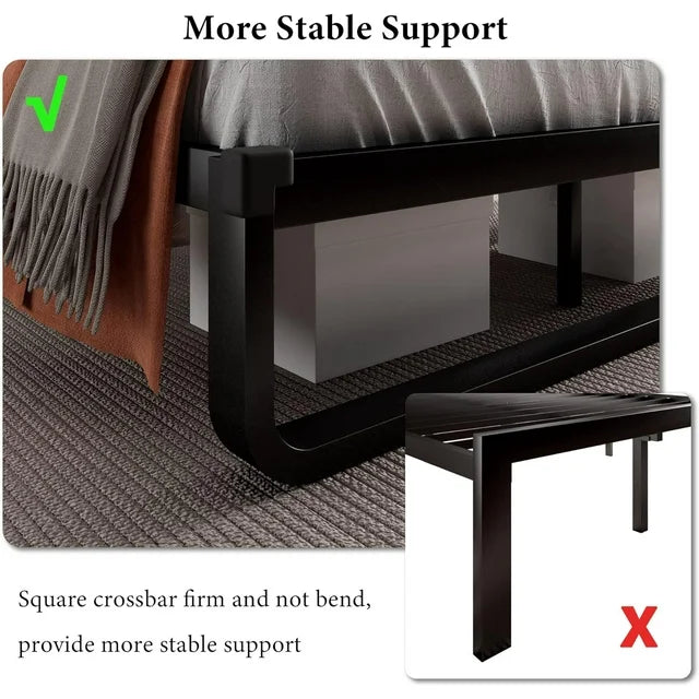 iPormis Queen Size Metal Bed Frame with Linen Upholstered Headboard, 12'' Underbed Space