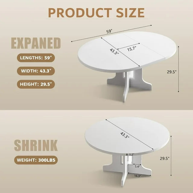 iPormis 59" Extendable Round Dining Table for 6 Modern Kitchen Table with Sturdy Wooden Base, Dining Room Table with Thickened MDF Board