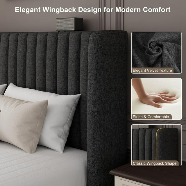 iPormis Full Size Bed Frame with Lift up Storage & Wingback Headboard