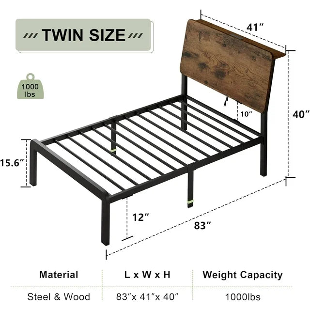 iPormis Bed Frame with Ergonomic Storage Headboard & Charging Station