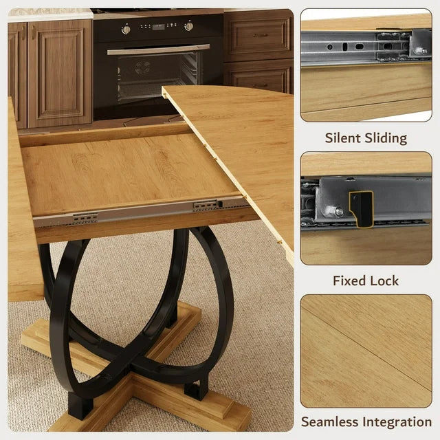 iPormis 59'' Extendable Round Dining Table for 4 to 8, Kitchen Table with Sturdy X-Base Metal Legs