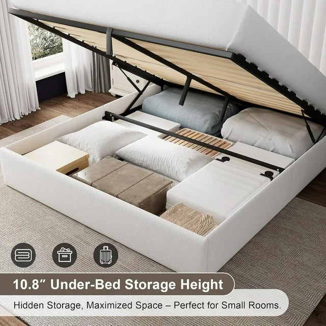 iPormis Full Size Bed Frame with Lift up Storage & Wingback Headboard