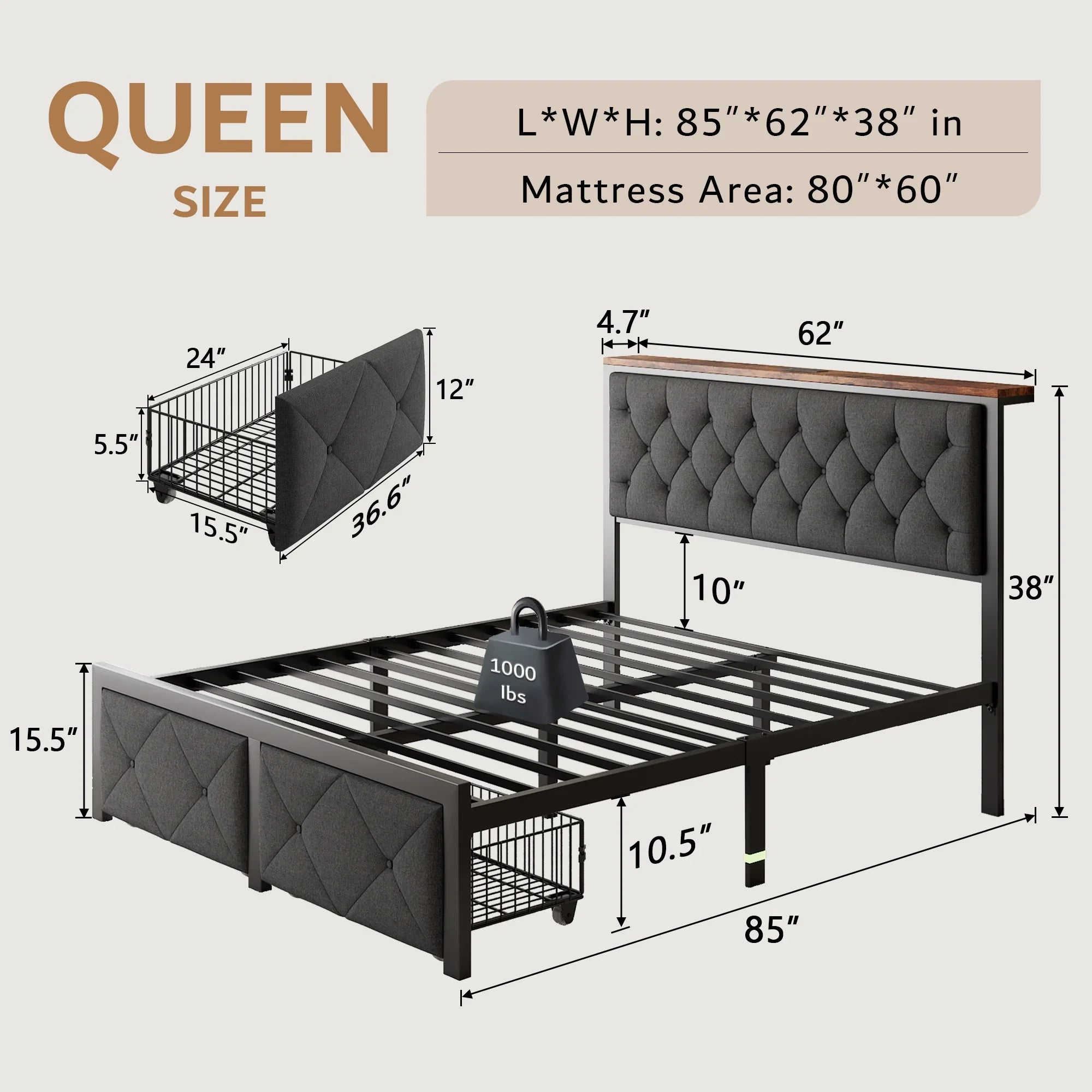 iPormis Bed Frame with Storage Drawers