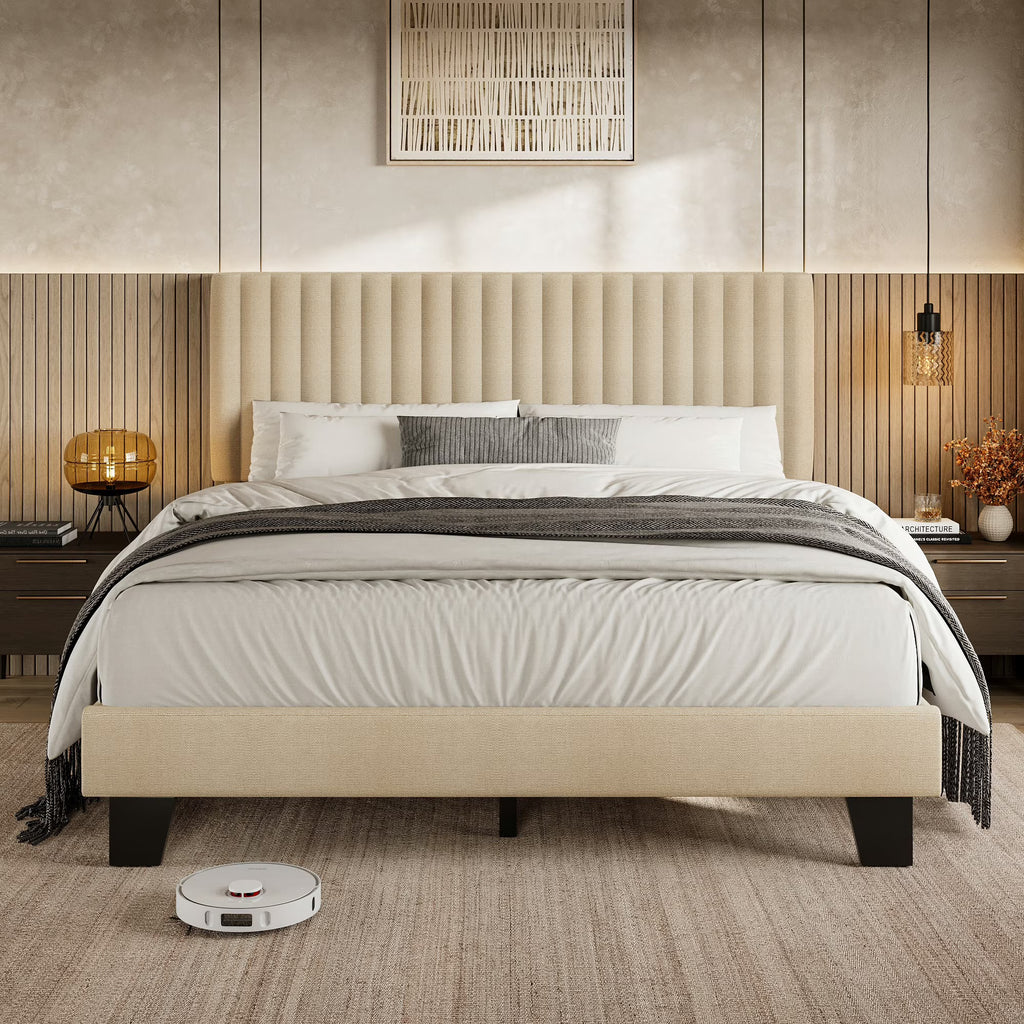 Virans Upholstered Linen Platform Bed frame with Fabric Headboard