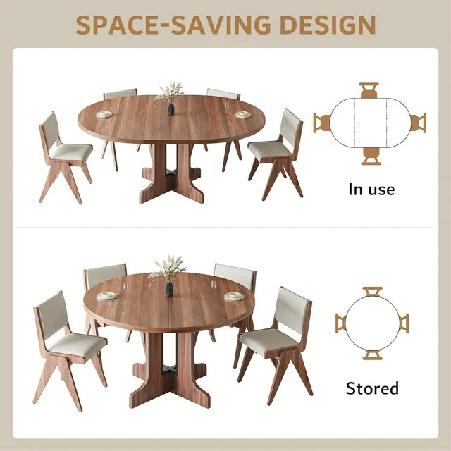 iPormis 59" Extendable Round Dining Table for 6 Modern Kitchen Table with Sturdy Wooden Base, Dining Room Table with Thickened MDF Board