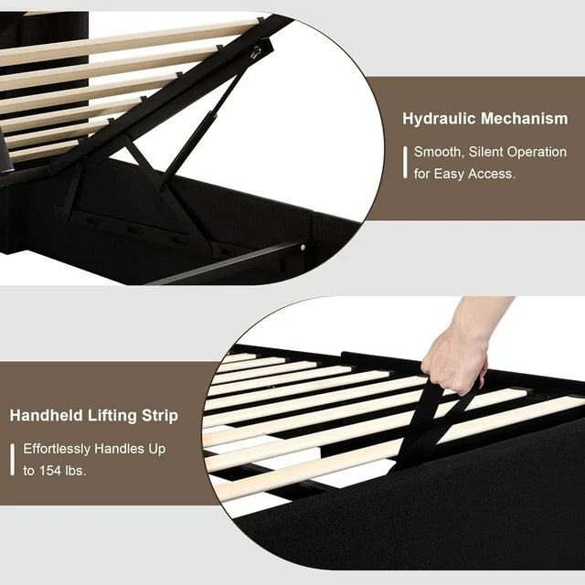 iPormis Full Size Bed Frame with Lift up Storage & Wingback Headboard