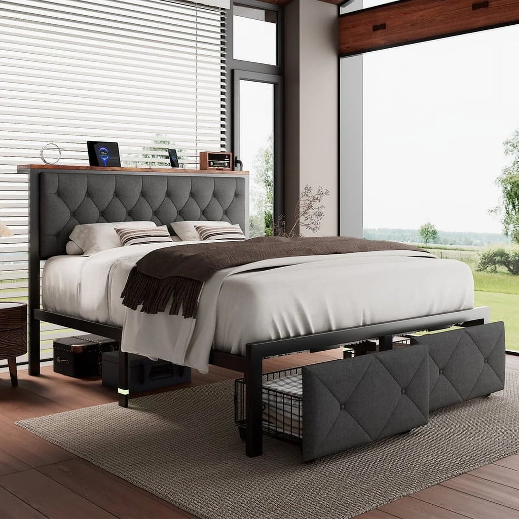iPormis Bed Frame with Storage Drawers