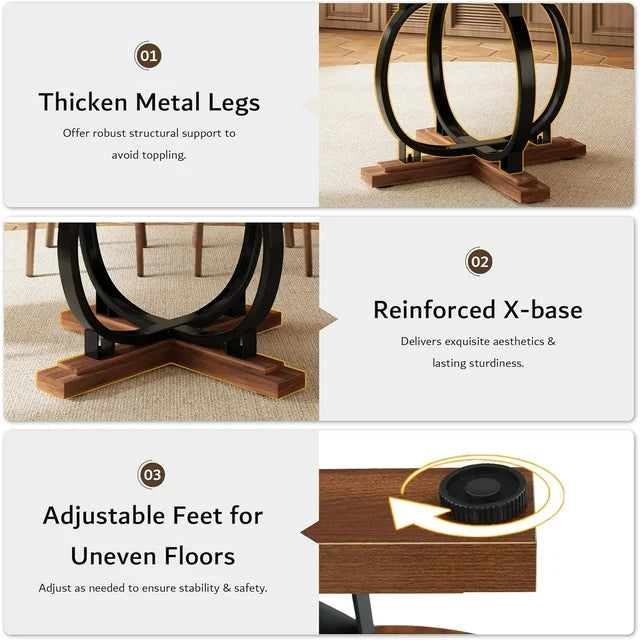 iPormis 59'' Extendable Round Dining Table for 4 to 8, Kitchen Table with Sturdy X-Base Metal Legs