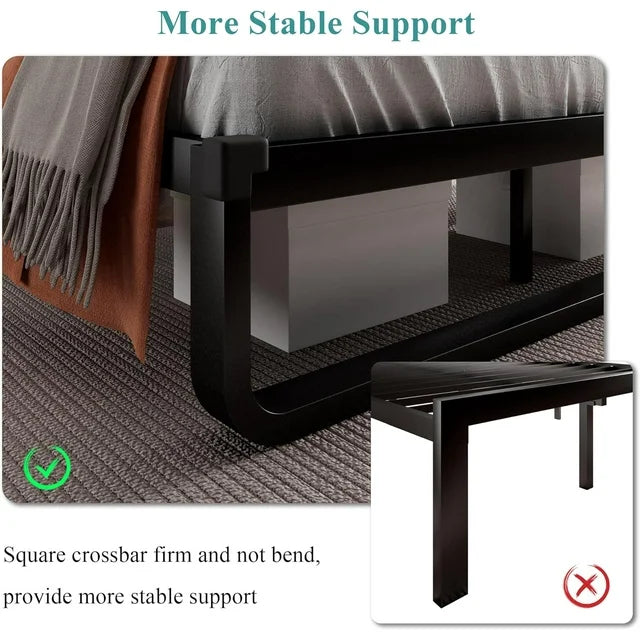 iPormis Queen Size Metal Bed Frame with Linen Upholstered Headboard, 12'' Underbed Space