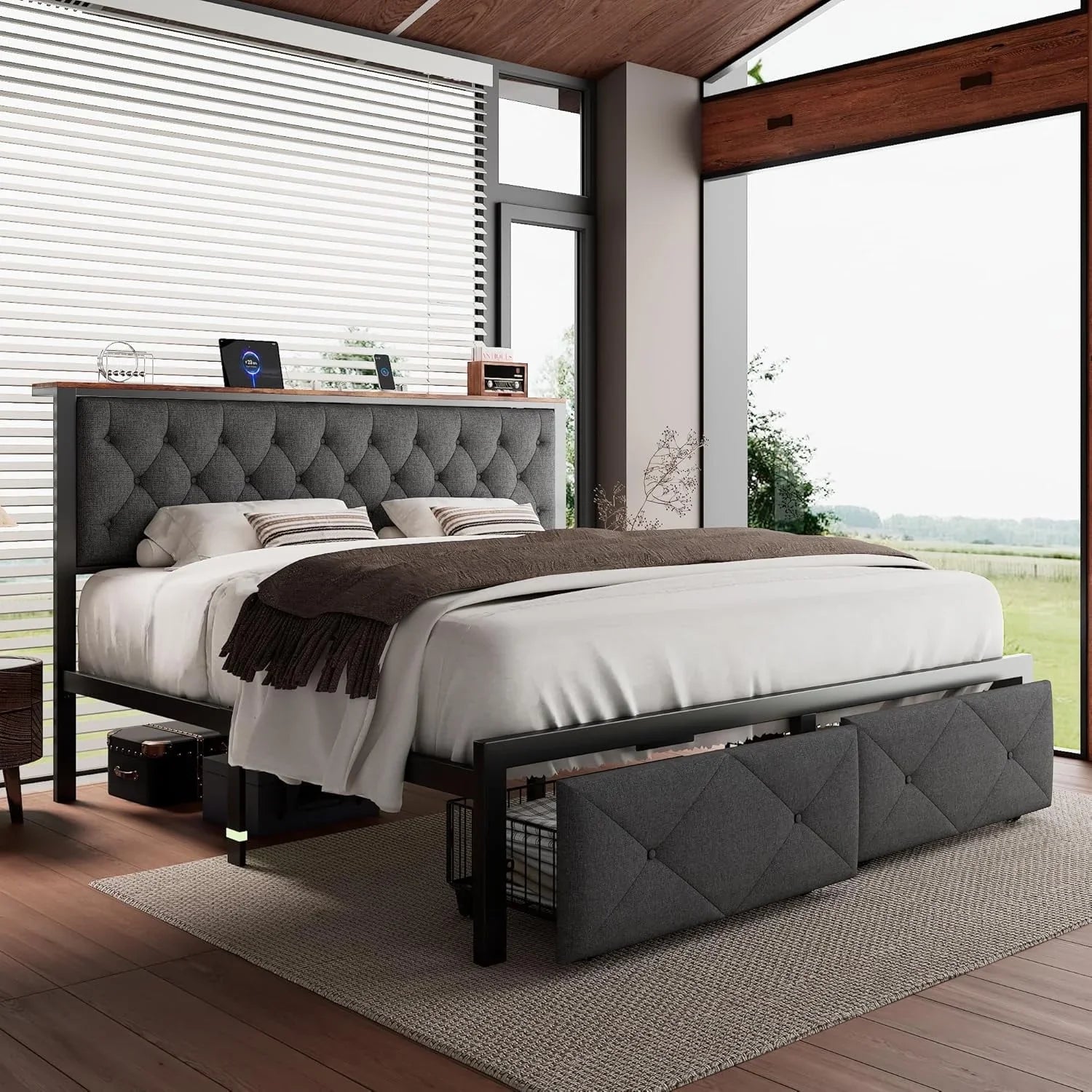 iPormis Bed Frame with Storage Drawers