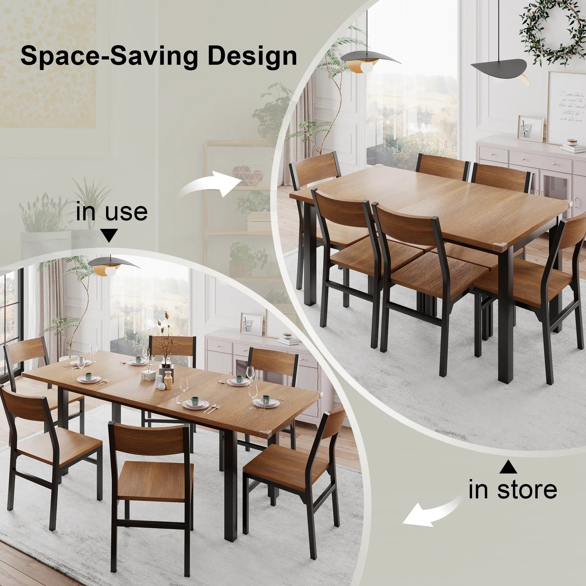 iPormis 63" Extendable Kitchen Table Set for 4-6 People