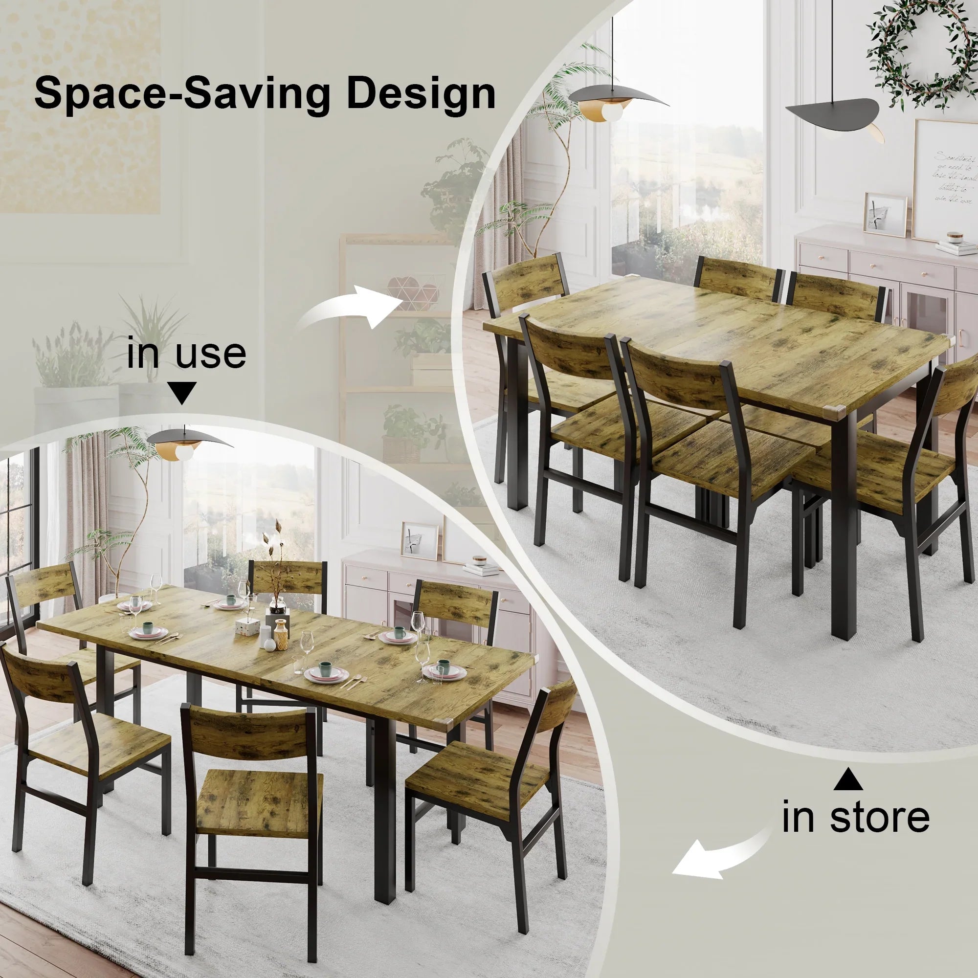 iPormis 63" Extendable Kitchen Table Set for 4-6 People