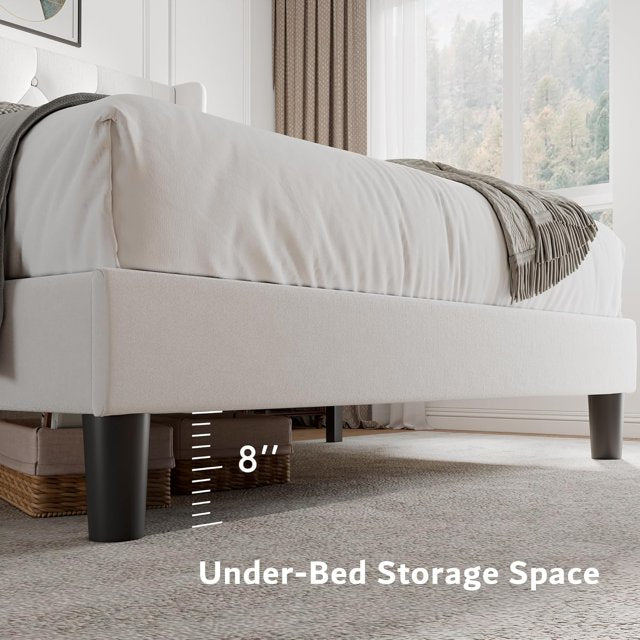 iPormis Bed Frame with Diamond Button Tufted Wingback Headboard, Upholstered Platform Bed Frame