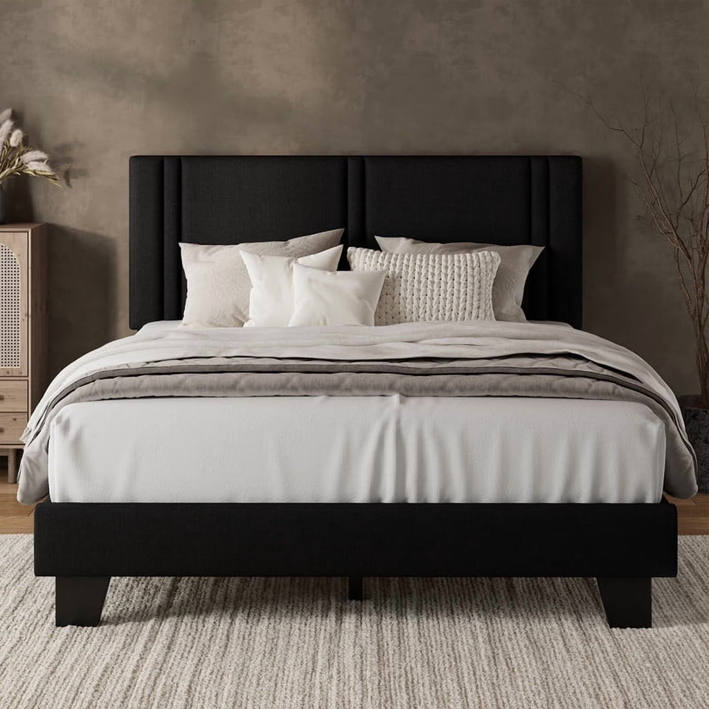 Virans Linen Platform Bed Frame with Upholstered Headboard,Sturdy Solid Wood Slats Support,Noise Free,No Box Spring