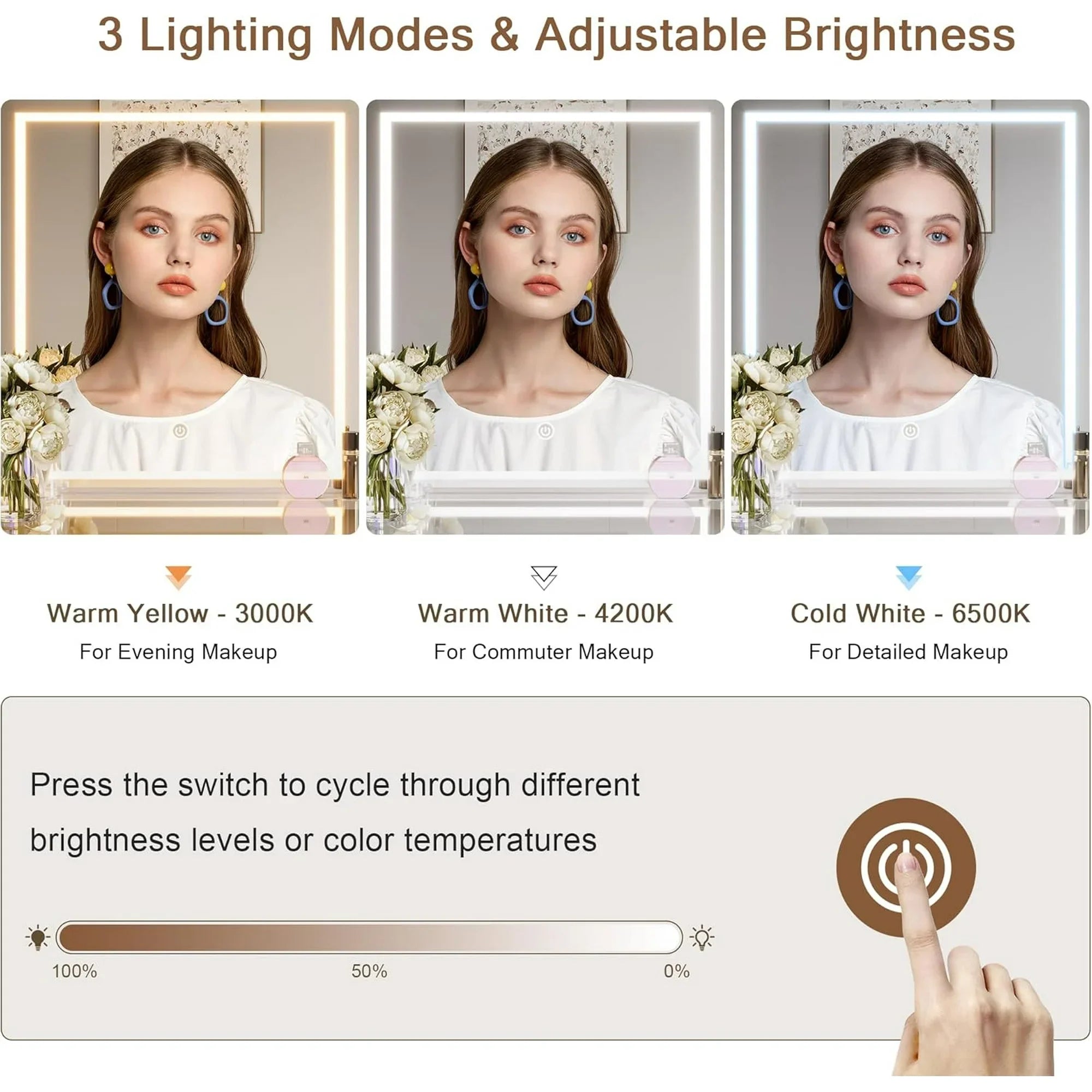 iPormis Vanity Desk with Mirror and Lights, Glass Top Makeup Vanity with RGB Light and Charging Station