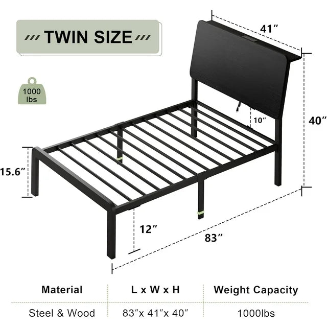 iPormis Bed Frame with Ergonomic Storage Headboard & Charging Station