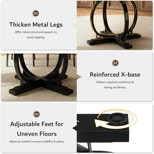 iPormis 59'' Extendable Round Dining Table for 4 to 8, Kitchen Table with Sturdy X-Base Metal Legs