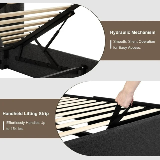 iPormis Full Size Bed Frame with Lift up Storage & Wingback Headboard