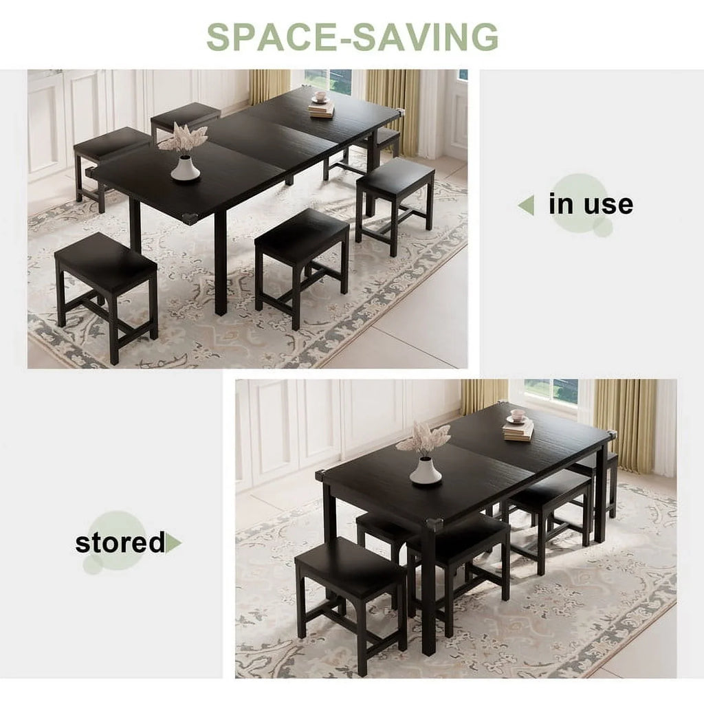 iPormis 7-Piece 63" Extendable Dining Table Set for 4-8 People, Mid-Century