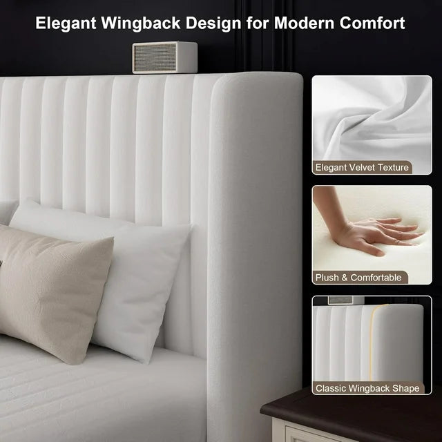 iPormis Full Size Bed Frame with Lift up Storage & Wingback Headboard