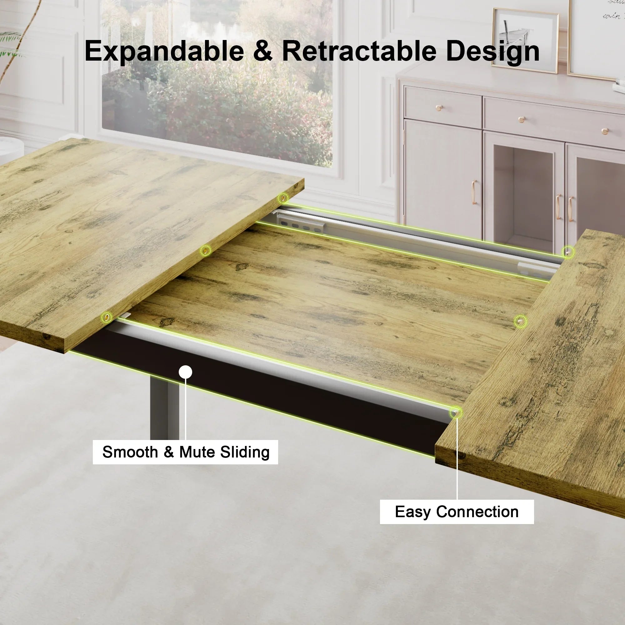 iPormis 63" Extendable Kitchen Table Set for 4-6 People